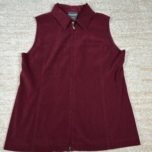 Notations Clothing Co Burgundy Mixed Media Zip Up Ribbed Back Vest Top Sz L